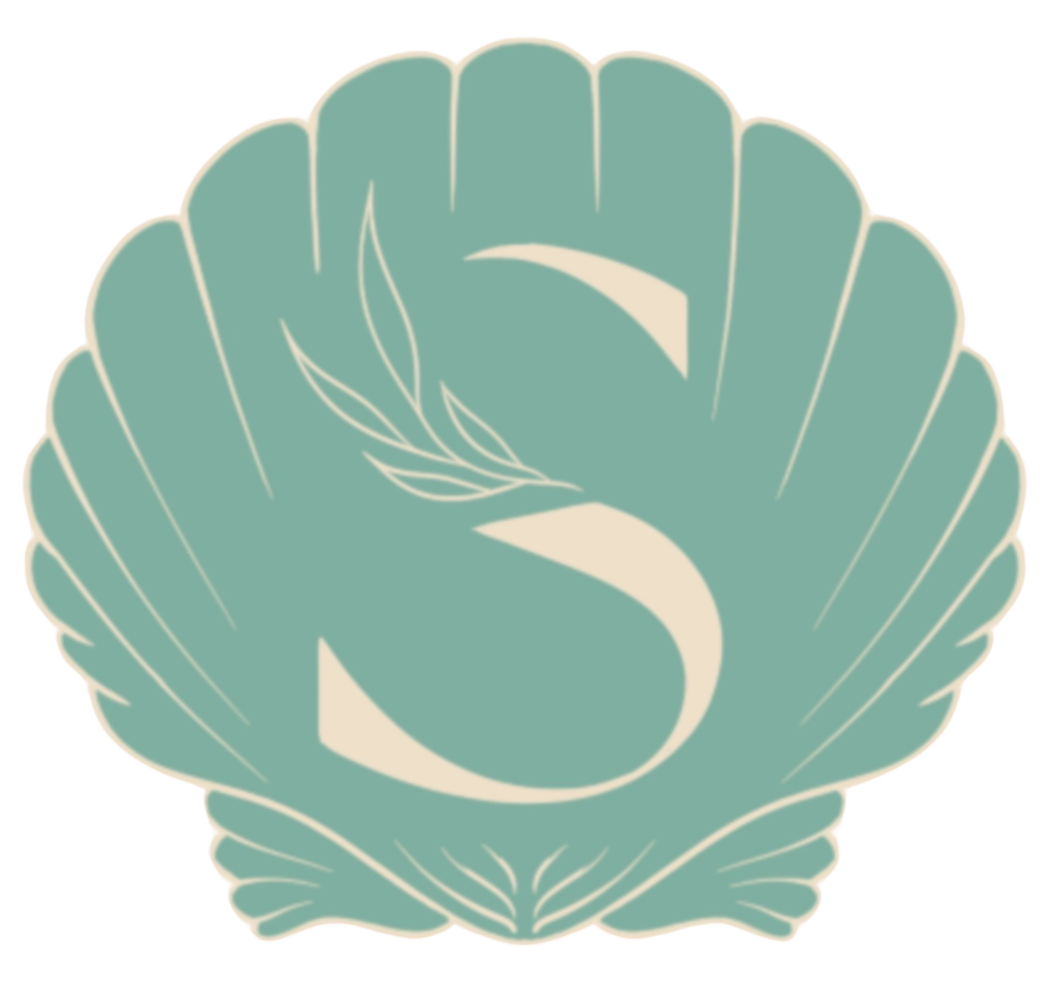 Ink Shell Logo | Mintfarbene Muschel mit dem Buchstaben S und floralen Elementen | Fineline-, Dotwork- & Geometric Tattoos in Neu-Ulm